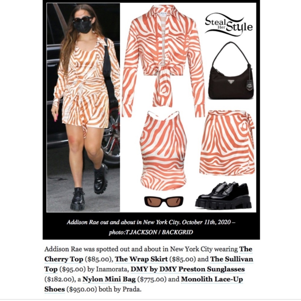 Inamorata - Addison Rae Emily Rata Emrata Orange and White Wrap Skirt Set - sz s